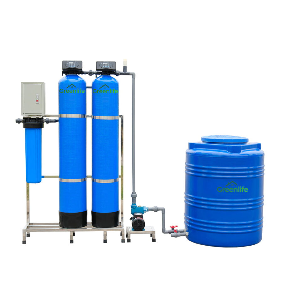 Lọc nước giếng 3 cấp lọc, van tự động, cột lọc Composite