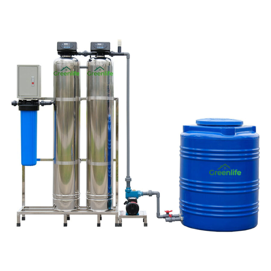 Lọc nước giếng 3 cấp lọc, van tự động, cột lọc Inox