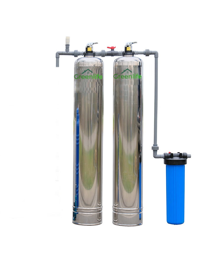 Lọc tổng 3 cấp lọc, van cơ, cột lọc Inox
