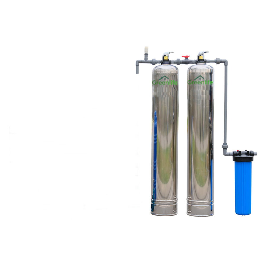 Lọc tổng 3 cấp lọc, van cơ, cột lọc Inox